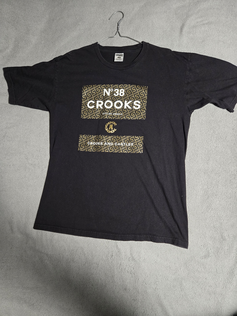 Crooks & Castles LA Black Short-Sleeve Tee with Gold Graphic